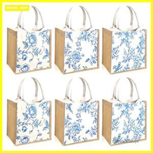 Medium Burlap Tote Bags with Waterproof Lining, 6-Pack for Weddings & Parties